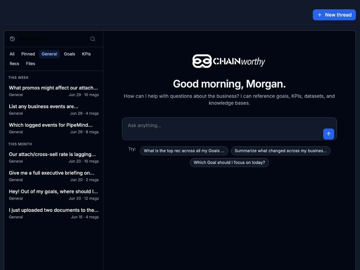 Ask Chainworthy: tenant-wide chat grounded in your workspace