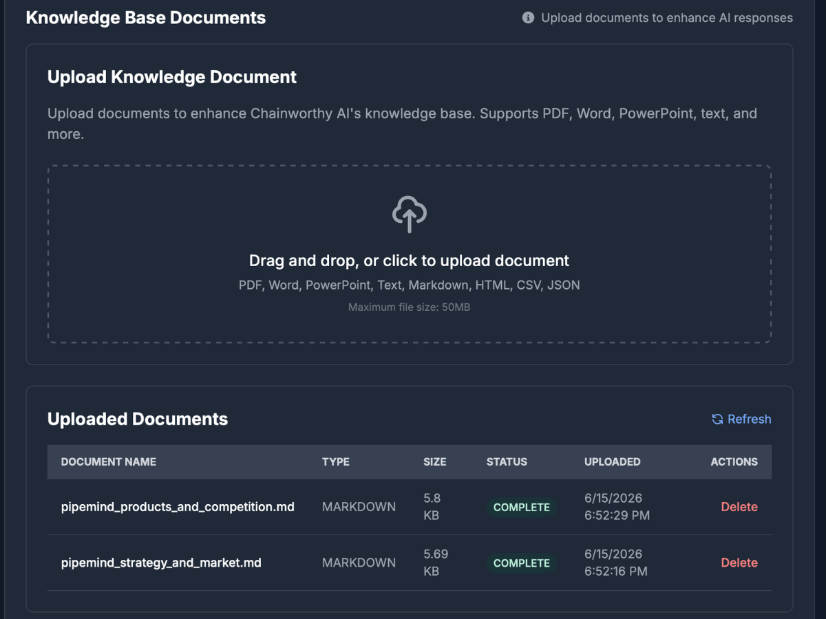 Context Library: uploaded documents alongside platform knowledge